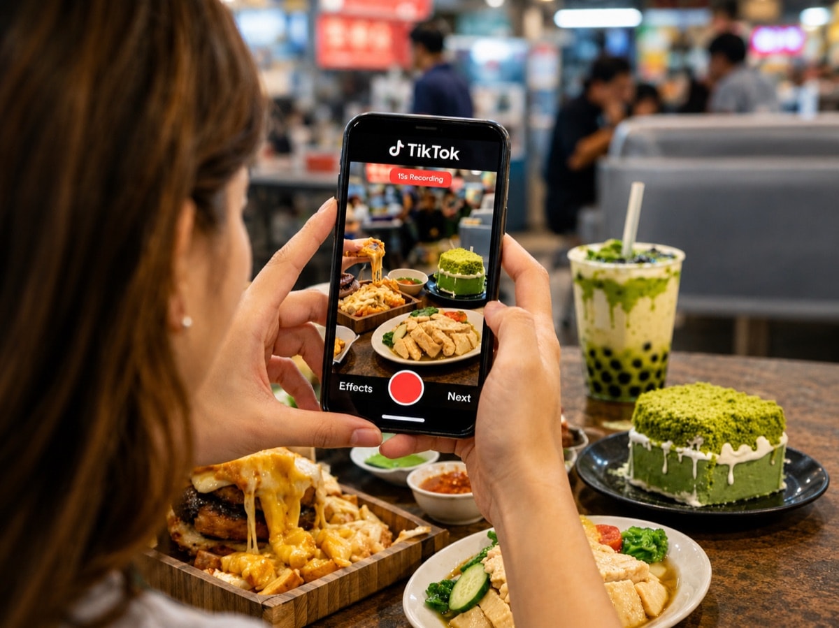 A phone photographing a plate of food